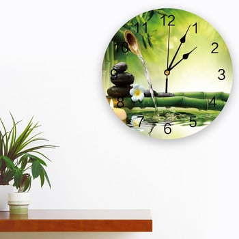 Дзен камък зелен бамбук гора вода нов стенен часовник моден хол кварцов часовник модерна декорация на дома кръгли часовници