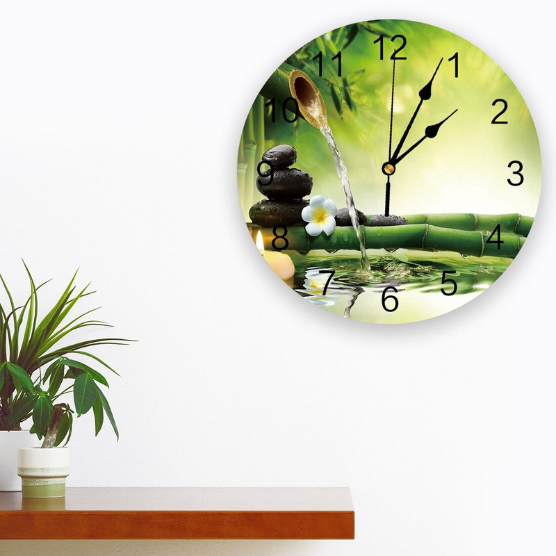 Zen kő zöld bambusz erdő víz új falióra divat nappali kvarc óra modern lakberendezési körórák