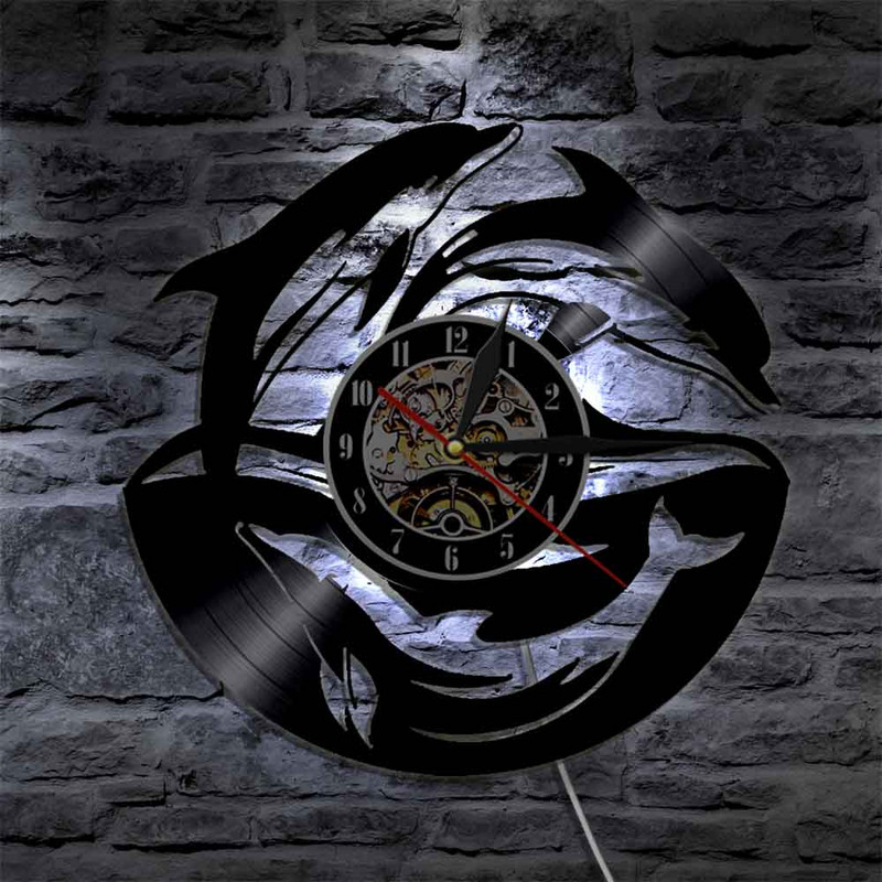 Delfin, mare, ocean, viață, animale, disc de vinil, ceas, subacvatic, faună sălbatică, ceasuri cu delfin marin, decor pentru cameră pentru copii, cadou de ziua copiilor