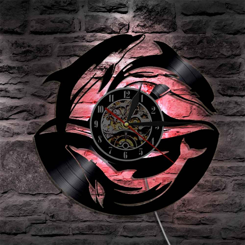 Delfin, mare, ocean, viață, animale, disc de vinil, ceas, subacvatic, faună sălbatică, ceasuri cu delfin marin, decor pentru cameră pentru copii, cadou de ziua copiilor