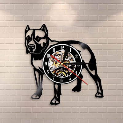American Bully Pitbull Ceas de perete cu disc de vinil Decor pentru casă Animal de companie Cățeluș Animal Câine Lampă de perete modernă Iluminat decorativ