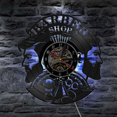 Šukuosena Kirpykla sieninis laikrodis Vinilinis plokštelinis sieninis laikrodis, veikiantis su baterijomis kirpykla Kirpykla Kirpykla Salonas Apšviestas Dekoras