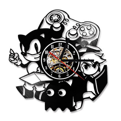 Sonic Game bakelit lemez óra Kreatív antik stílusú fali dekoráció LED óra Ajándék gyerekeknek 3D csendes felvételi óra 7 órával
