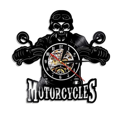 Motorkerékpárok koponya bakelit falióra motoros motoros koponya faliórák LED megvilágítással fali függő dekor világítás