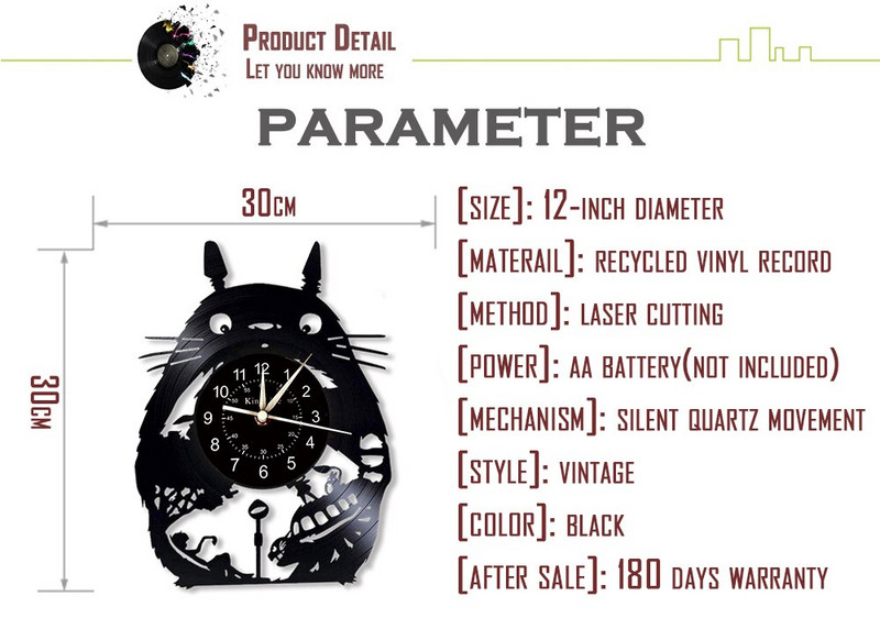 Ceas de perete cu desene animate Ceas de perete cu disc de vinil LED de 12 inchi | Ceas de perete luminos Totoro Gift | Decor pentru casa Ceas de perete cu design modern.
