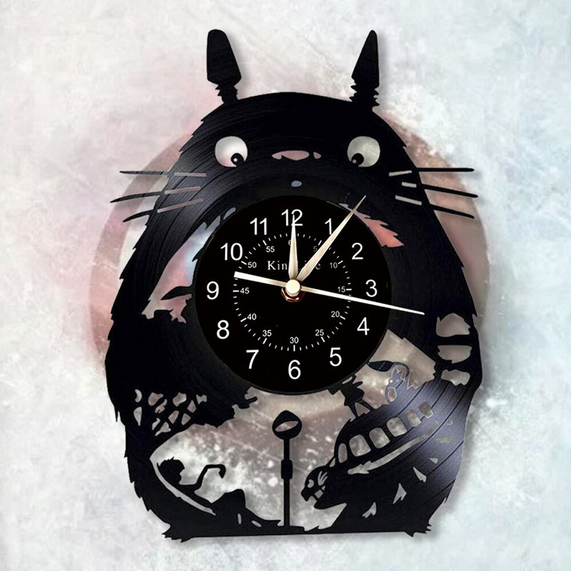 Ceas de perete cu desene animate Ceas de perete cu disc de vinil LED de 12 inchi | Ceas de perete luminos Totoro Gift | Decor pentru casa Ceas de perete cu design modern.