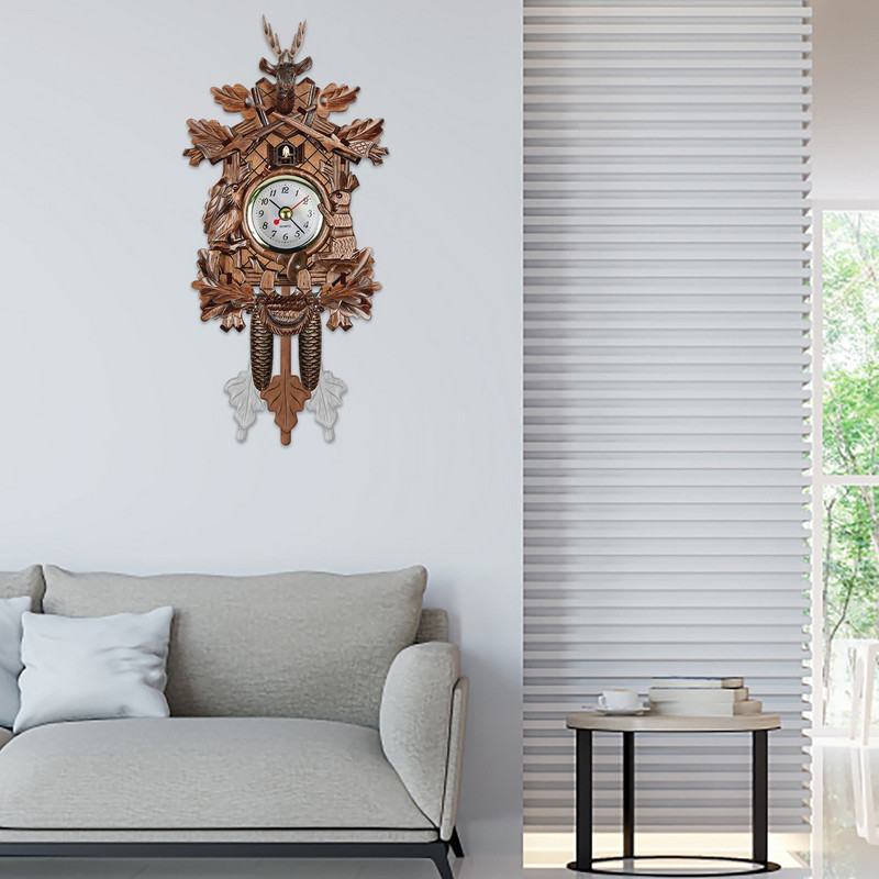 Ceas de perete cu cuc cu cuc Ceas cu alarmă cu clopoței Ceas retro din lemn pentru sufragerie Ceas cu alarmă cu leagăn în timp de păsări Ceas cu alarmă pentru decorarea casei