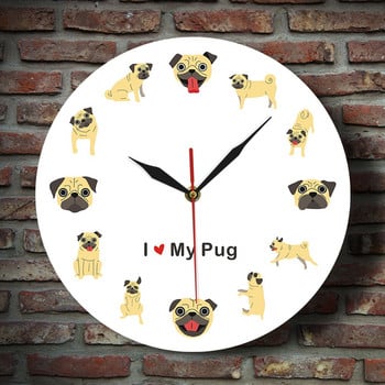 I love my Pug Dog Iconic Silhouette Αξιολάτρευτο σκυλί Ζωηρό πολύχρωμο ρολόι τοίχου για λάτρεις των κατοικίδιων Δώρο Αθόρυβο διακοσμητικό ρολόι Διακόσμηση σπιτιού