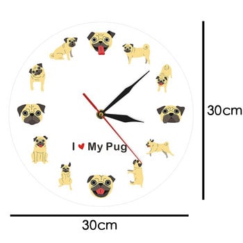 I love my Pug Dog Iconic Silhouette Αξιολάτρευτο σκυλί Ζωηρό πολύχρωμο ρολόι τοίχου για λάτρεις των κατοικίδιων Δώρο Αθόρυβο διακοσμητικό ρολόι Διακόσμηση σπιτιού