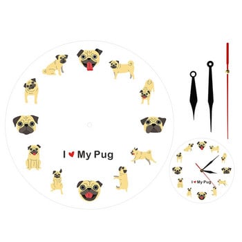 I love my Pug Dog Iconic Silhouette Αξιολάτρευτο σκυλί Ζωηρό πολύχρωμο ρολόι τοίχου για λάτρεις των κατοικίδιων Δώρο Αθόρυβο διακοσμητικό ρολόι Διακόσμηση σπιτιού