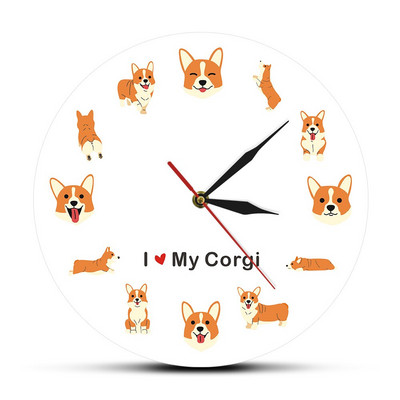 Aš myliu savo mopso šunį Ikoninio silueto žavingas šuo Ryškus spalvingas sieninis laikrodis naminių gyvūnėlių mylėtojams Dovana tylus dekoratyvinis laikrodis namų dekoras