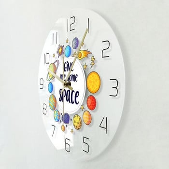 Give Me Some Space Cartoon Astronomy Planet Wall Clock Science Wall Art Outer Space Kids Room Decor Детска стая Безшумен стенен часовник