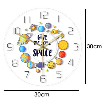 Give Me Some Space Cartoon Astronomy Planet Wall Clock Science Wall Art Outer Space Kids Room Decor Детска стая Безшумен стенен часовник