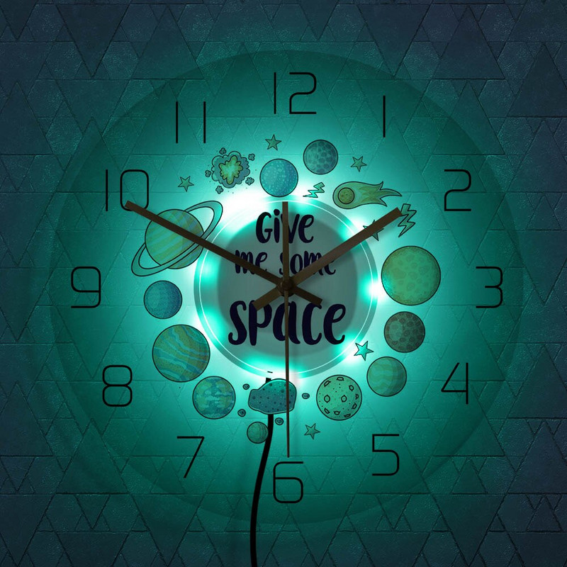 Dă-mi un pic de spațiu Desene animată Astronomie Planetă Ceas de perete Știință Artă de perete Spațiu cosmic Decor camera copiilor Creșă Ceas de perete tăcut
