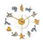 Pisici Yoga Diferite ipostaze și exerciții de yoga Ceas de perete cu LED Pisicuță cu dungi și Tabby Animale colorate Ceasuri pentru decorarea casei Ceas