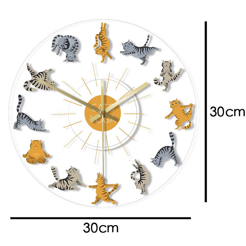 Pisici Yoga Diferite ipostaze și exerciții de yoga Ceas de perete cu LED Pisicuță cu dungi și Tabby Animale colorate Ceasuri pentru decorarea casei Ceas
