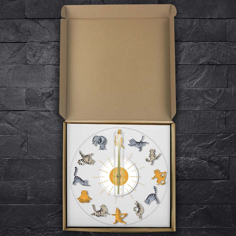 Pisici Yoga Diferite ipostaze și exerciții de yoga Ceas de perete cu LED Pisicuță cu dungi și Tabby Animale colorate Ceasuri pentru decorarea casei Ceas