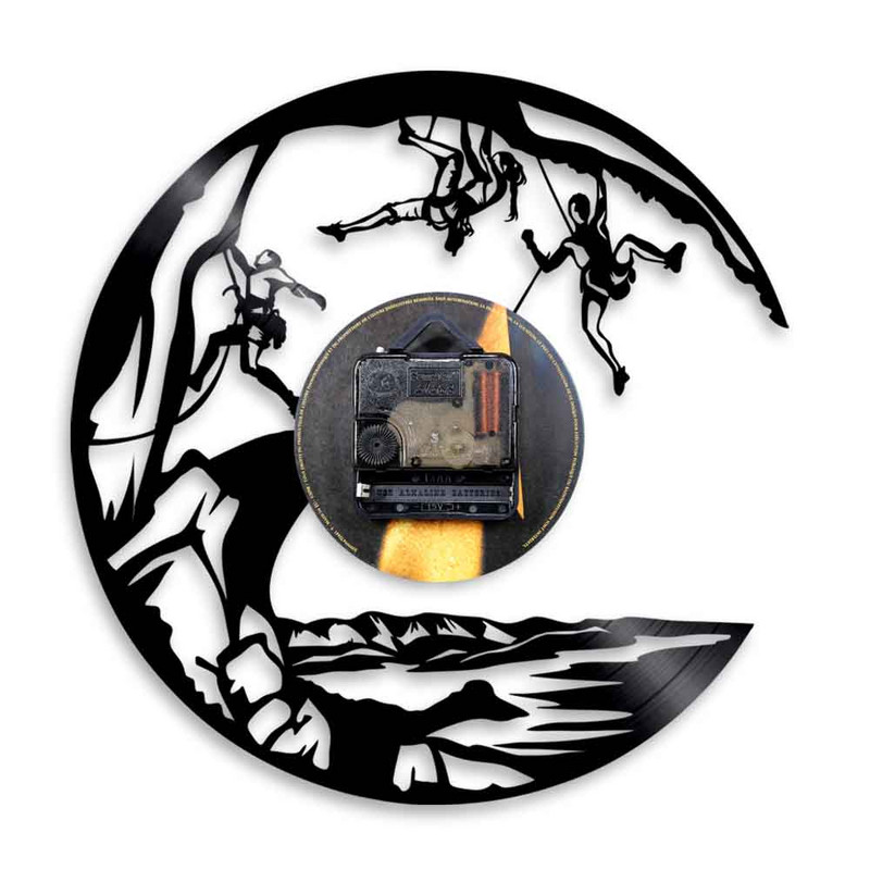 Sziklamászó bakelit lemez falióra Modern sport hegymászó hegymászó szoba fali művészet hegymászó klub dekoráció kvarc óra óra