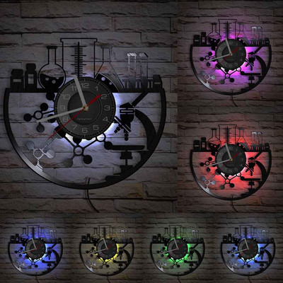 Echipamente chimice Ceas de perete din vinil LP Experiment de laborator Rechizite pentru experimente biologice Ceas de perete modern viu Cadou iubitori de știință