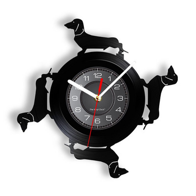 Drótszőrű tacskó kutya falióra kutya Wiener-Dog bakelit lemez falióra Kisállatbolt Kölyökkutyák fali dekoráció Vintage óra Fajta ajándékok