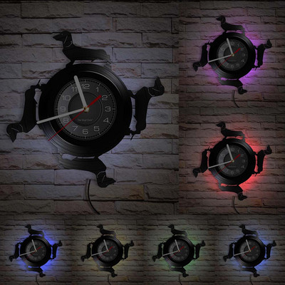 Drótszőrű tacskó kutya falióra kutya Wiener-Dog bakelit lemez falióra Kisállatbolt Kölyökkutyák fali dekoráció Vintage óra Fajta ajándékok