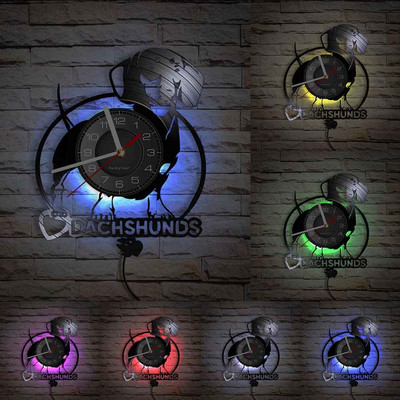 Drótszőrű tacskó kutya falióra kutya Wiener-Dog bakelit lemez falióra Kisállatbolt Kölyökkutyák fali dekoráció Vintage óra Fajta ajándékok