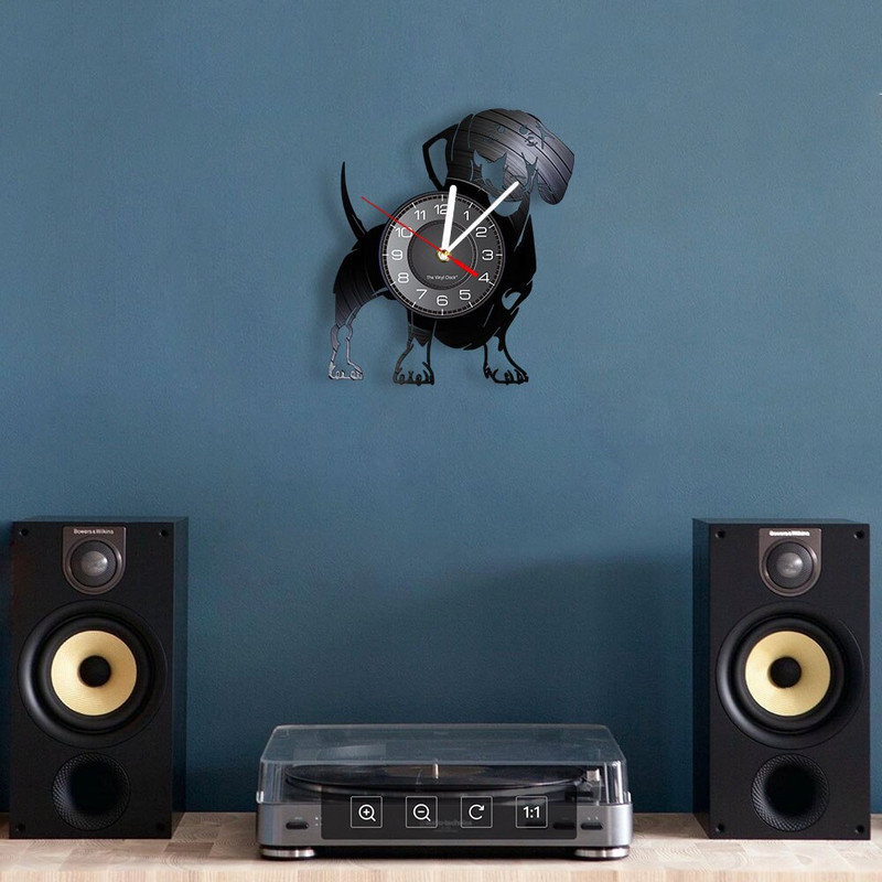 Drótszőrű tacskó kutya falióra kutya Wiener-Dog bakelit lemez falióra Kisállatbolt Kölyökkutyák fali dekoráció Vintage óra Fajta ajándékok