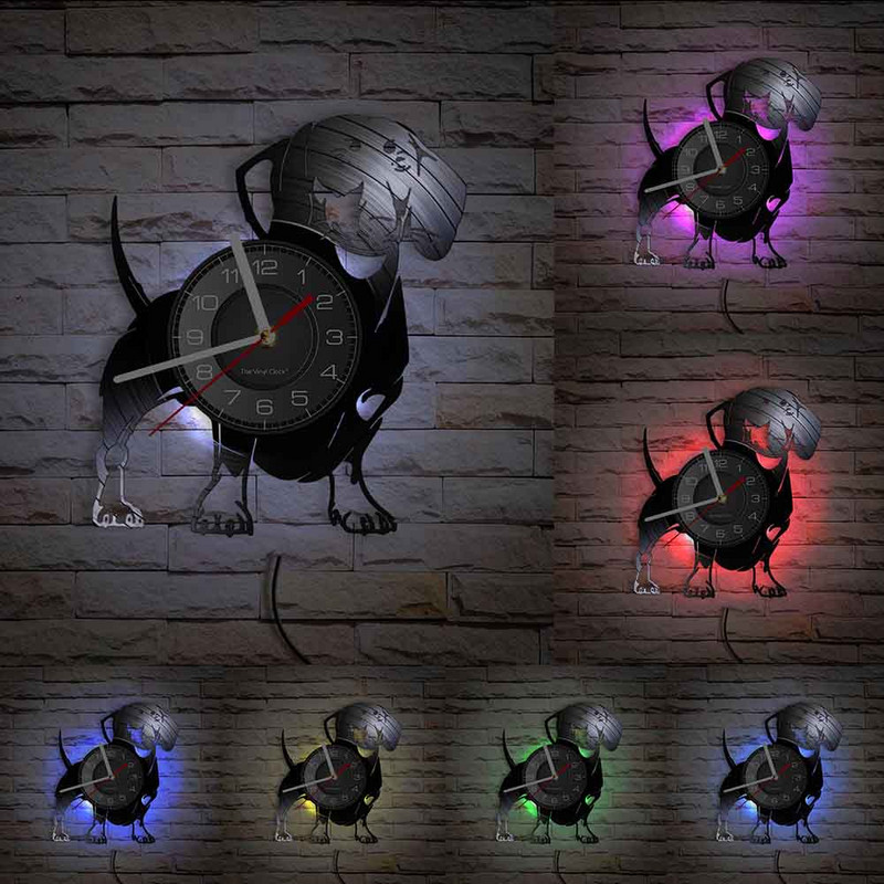 Drótszőrű tacskó kutya falióra kutya Wiener-Dog bakelit lemez falióra Kisállatbolt Kölyökkutyák fali dekoráció Vintage óra Fajta ajándékok