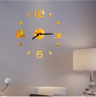 3D digitális kávéscsésze falióra akril dekoráció barkács tükör falmatrica csendes óra modern design kávézó otthoni fali dekoráció