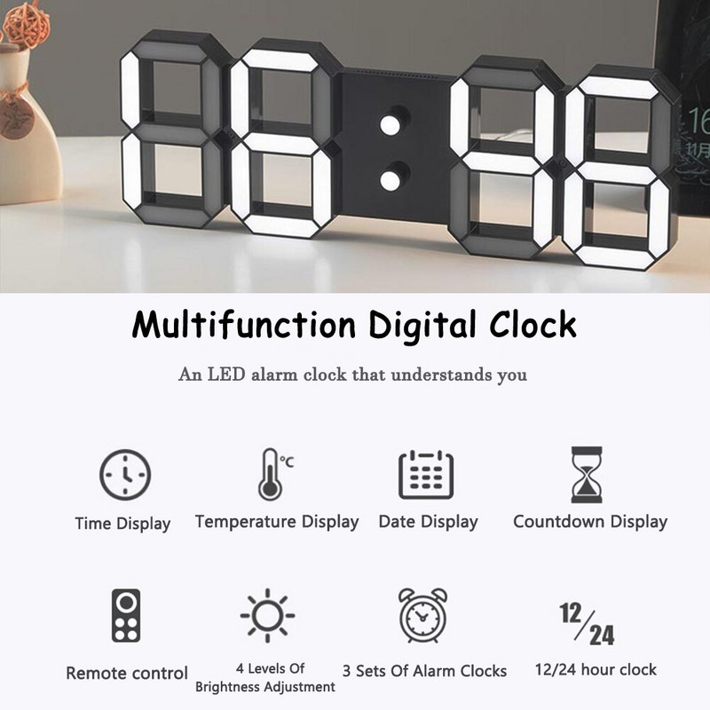 LED skaitmeninis žadintuvas Sieninis laikrodis Stalinis snaudimo laikrodžiai Kalendorius Termometras Elektroninis skaitmeninis laikrodis Svetainės dekoras