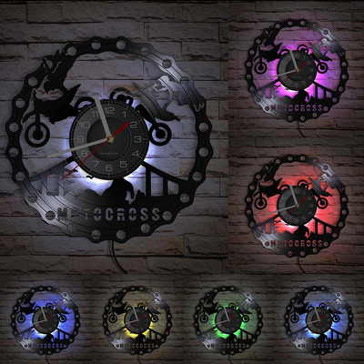 Motocross Racing Brappp Decor Modern Ceas de perete Dirtbike Trick Riding Vinyl Record Ceas Freestyle Motociclete Curse Riders Cadou