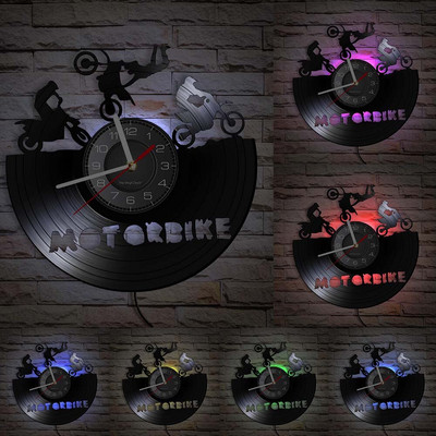 Motocross Racing Brappp Decor Modern Ceas de perete Dirtbike Trick Riding Vinyl Record Ceas Freestyle Motociclete Curse Riders Cadou