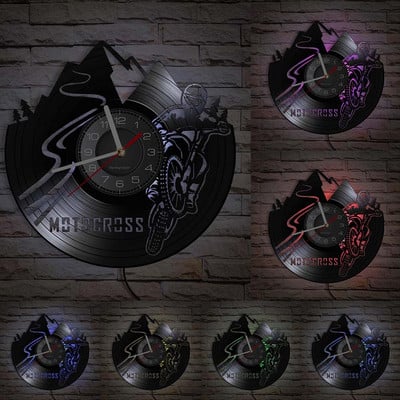 Motocross Racing Brappp Decor Modern Ceas de perete Dirtbike Trick Riding Vinyl Record Ceas Freestyle Motociclete Curse Riders Cadou