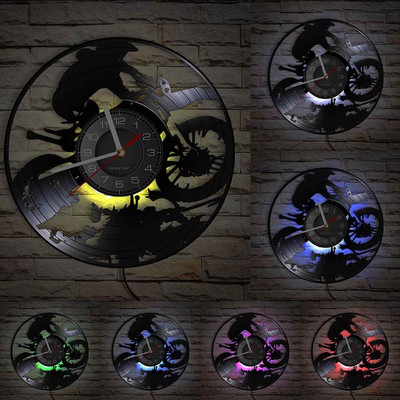 Motocross Racing Brappp Decor Modern Ceas de perete Dirtbike Trick Riding Vinyl Record Ceas Freestyle Motociclete Curse Riders Cadou
