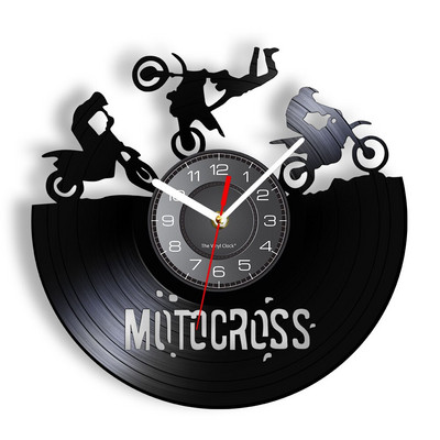 Motocross Racing Brappp Decor Modern Ceas de perete Dirtbike Trick Riding Vinyl Record Ceas Freestyle Motociclete Curse Riders Cadou