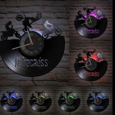 Motocross Racing Brappp Decor Modern Ceas de perete Dirtbike Trick Riding Vinyl Record Ceas Freestyle Motociclete Curse Riders Cadou