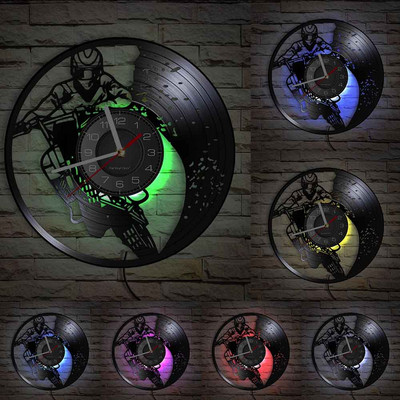 Motocross Racing Brappp Decor Modern Ceas de perete Dirtbike Trick Riding Vinyl Record Ceas Freestyle Motociclete Curse Riders Cadou