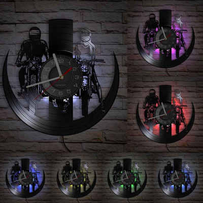 Motocross Racing Brappp Decor Modern Ceas de perete Dirtbike Trick Riding Vinyl Record Ceas Freestyle Motociclete Curse Riders Cadou