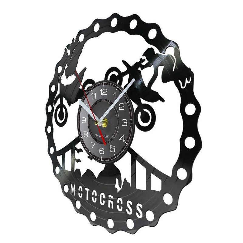 Motocross Racing Brappp Decor Modern Ceas de perete Dirtbike Trick Riding Vinyl Record Ceas Freestyle Motociclete Curse Riders Cadou