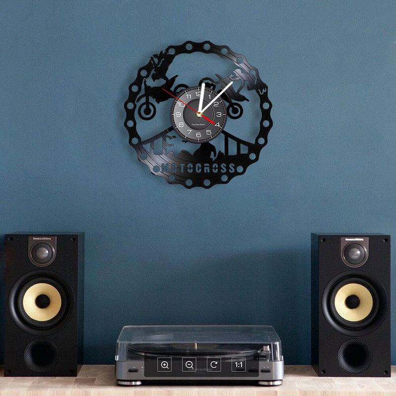 Motocross Racing Brappp Decor Modern Ceas de perete Dirtbike Trick Riding Vinyl Record Ceas Freestyle Motociclete Curse Riders Cadou