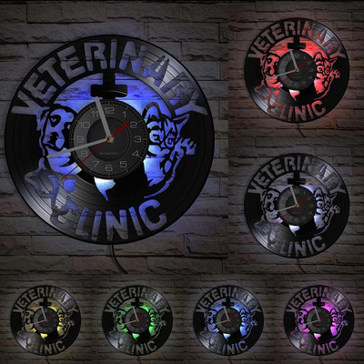 Clinica veterinară Ceas de perete veterinar Îngrijirea câinilor și pisicilor Spitalul veterinar Ceas de perete cu disc de vinil Iubitorii de animale Cadouri veterinare