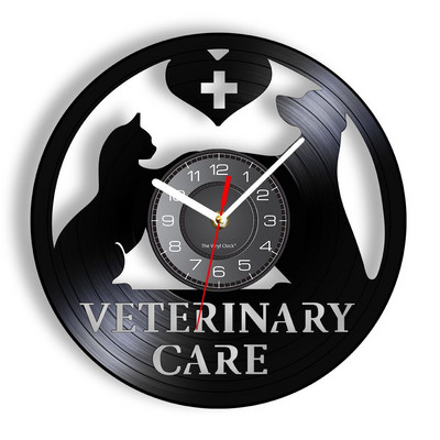 Clinica veterinară Ceas de perete veterinar Îngrijirea câinilor și pisicilor Spitalul veterinar Ceas de perete cu disc de vinil Iubitorii de animale Cadouri veterinare