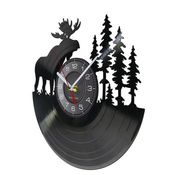 Διακόσμηση τοίχου Woodland Deer Retro Vinyl Ρολόι τοίχου Antler Forest Elk King με πεύκο κυνήγι Ρολόι τοίχου Hunter Ιδέα δώρου