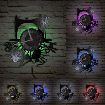 Varrógép Fali művészet Hobbi Fali dekoráció Kézműves szoba dekoráció Bakelit lemez falióra Gyönyörű fali tábla ruhatervezőhöz