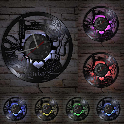 Varrógép Fali művészet Hobbi Fali dekoráció Kézműves szoba dekoráció Bakelit lemez falióra Gyönyörű fali tábla ruhatervezőhöz