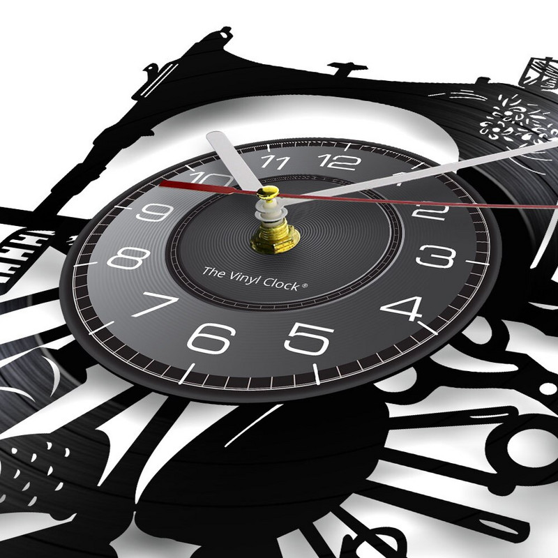 Varrógép Fali művészet Hobbi Fali dekoráció Kézműves szoba dekoráció Bakelit lemez falióra Gyönyörű fali tábla ruhatervezőhöz