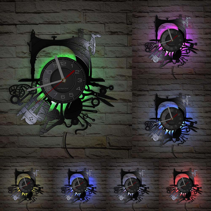 Varrógép Fali művészet Hobbi Fali dekoráció Kézműves szoba dekoráció Bakelit lemez falióra Gyönyörű fali tábla ruhatervezőhöz