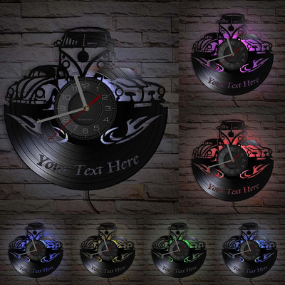 Camper Van Home Decor Ceas de perete personalizat cu logo-ul numelui tău Numărul mașinii Camper van Retro Car Ceas de perete personalizat cu disc de vinil