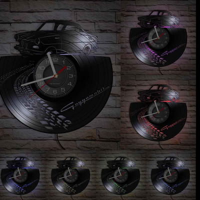 Camper Van Home Decor Ceas de perete personalizat cu logo-ul numelui tău Numărul mașinii Camper van Retro Car Ceas de perete personalizat cu disc de vinil