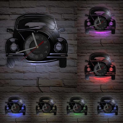 Camper Van Home Decor Ceas de perete personalizat cu logo-ul numelui tău Numărul mașinii Camper van Retro Car Ceas de perete personalizat cu disc de vinil